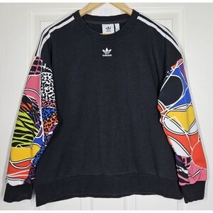Adidas x Rich Mnisi Women's Black Multicolor Sweatshirt M Crew Neck Graphic Art